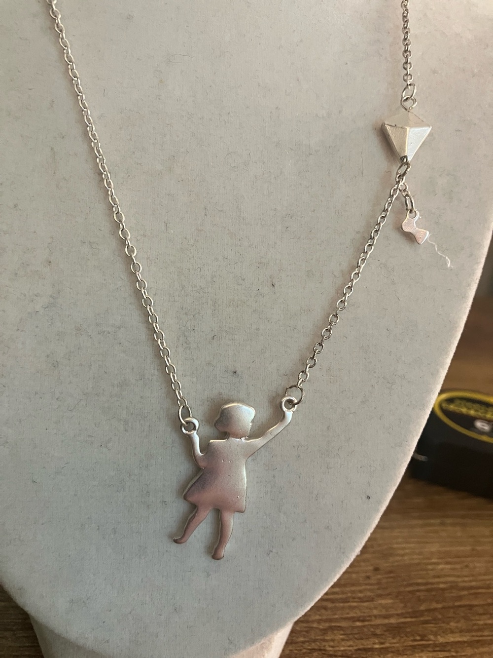 Kids Silver Girl with Kite Necklace - Youth Pendant